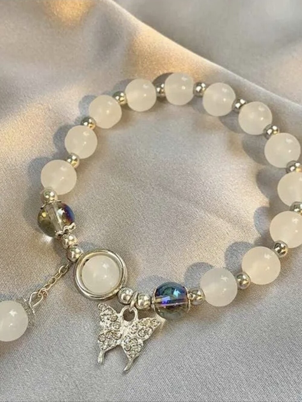 White Butterfly Charm Bracelet. New